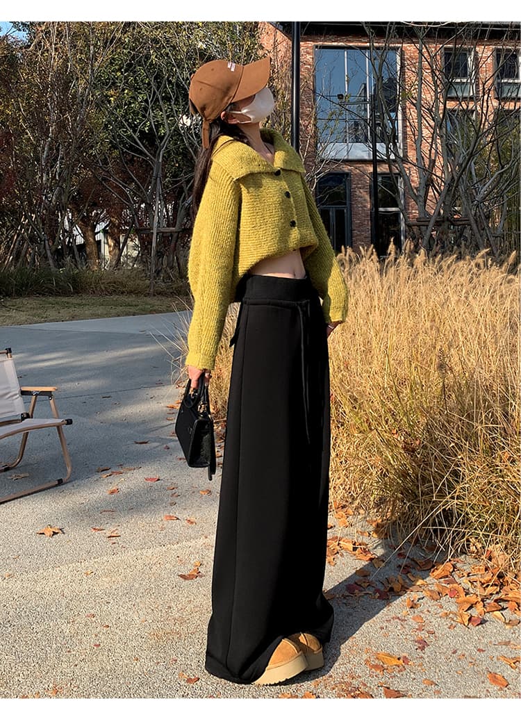 실사 2026 봄 여름 새로운 베이지 색 양모 와이드 레그 팬츠 모통이 칼 찹쌀 웨이 바지 운동 바지 여성 상세 이미지 43