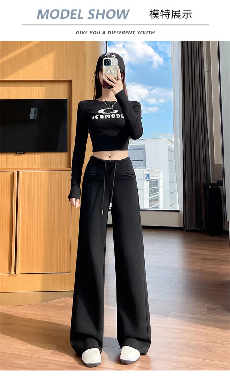 실사 2026 가을 새로운 부츠컷 바지 운동 바지 스트레이트 넓은 다리 캐주얼 바지 나팔 바닥 청소 바지 여성 상세 이미지 42