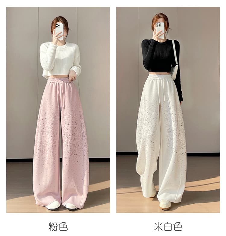 실사 2026 가을 새로운 하이웨이스트 모통이 칼 바지 핫픽스 Gypsophila 스트레이트 와이드 레그 팬츠 플래시 훈련 바닥 청소 바지 여성 상세 이미지 42