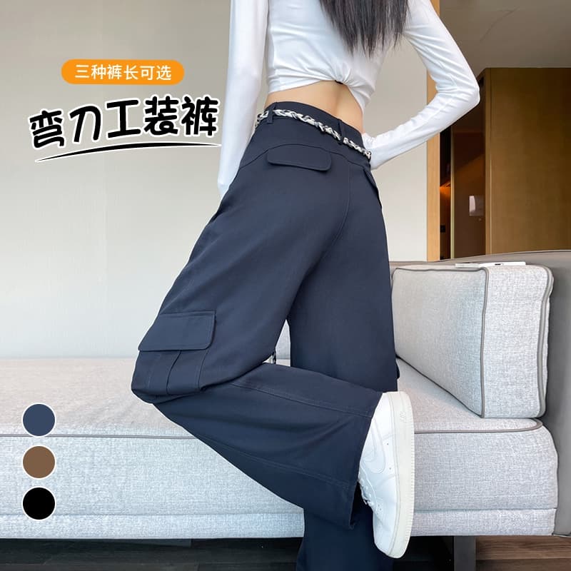 실사 2026 가을 새로운 모통이 칼 워크웨어 팬츠 오래된 돈 바람 바나나 바지 트렌디 바지 넓은 다리 운동 바지 여성 이미지 2