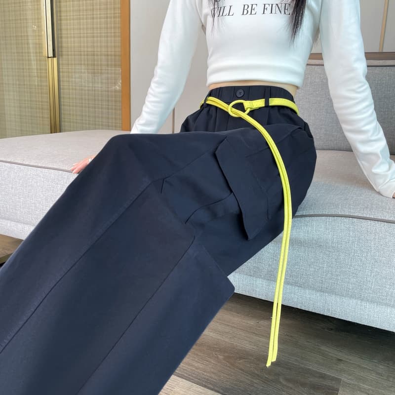 실사 2026 가을 새로운 모통이 칼 워크웨어 팬츠 조거 넓은 다리 둘 착용 캐주얼 주간 실크 코튼 운동 바지 여성 이미지 5