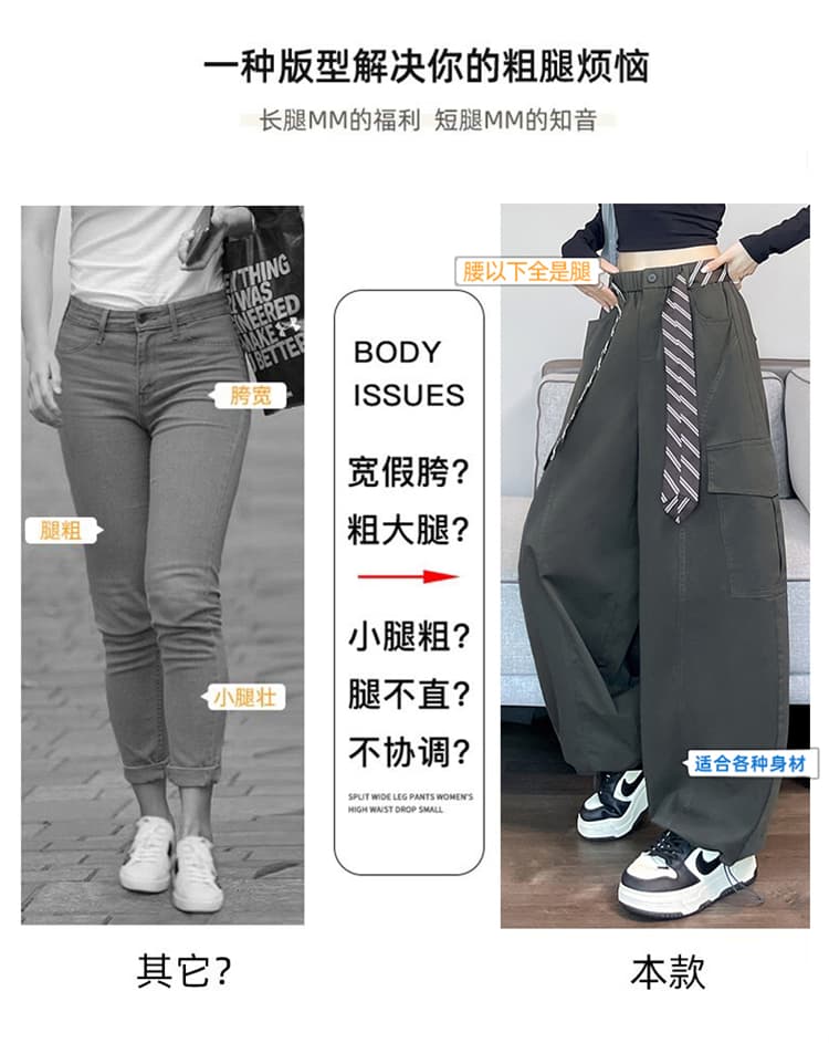 실사 2026 가을 새로운 모통이 칼 워크웨어 팬츠 조거 넓은 다리 둘 착용 캐주얼 바지 트렌디 차가운 운동 바지 여성 상세 이미지 35