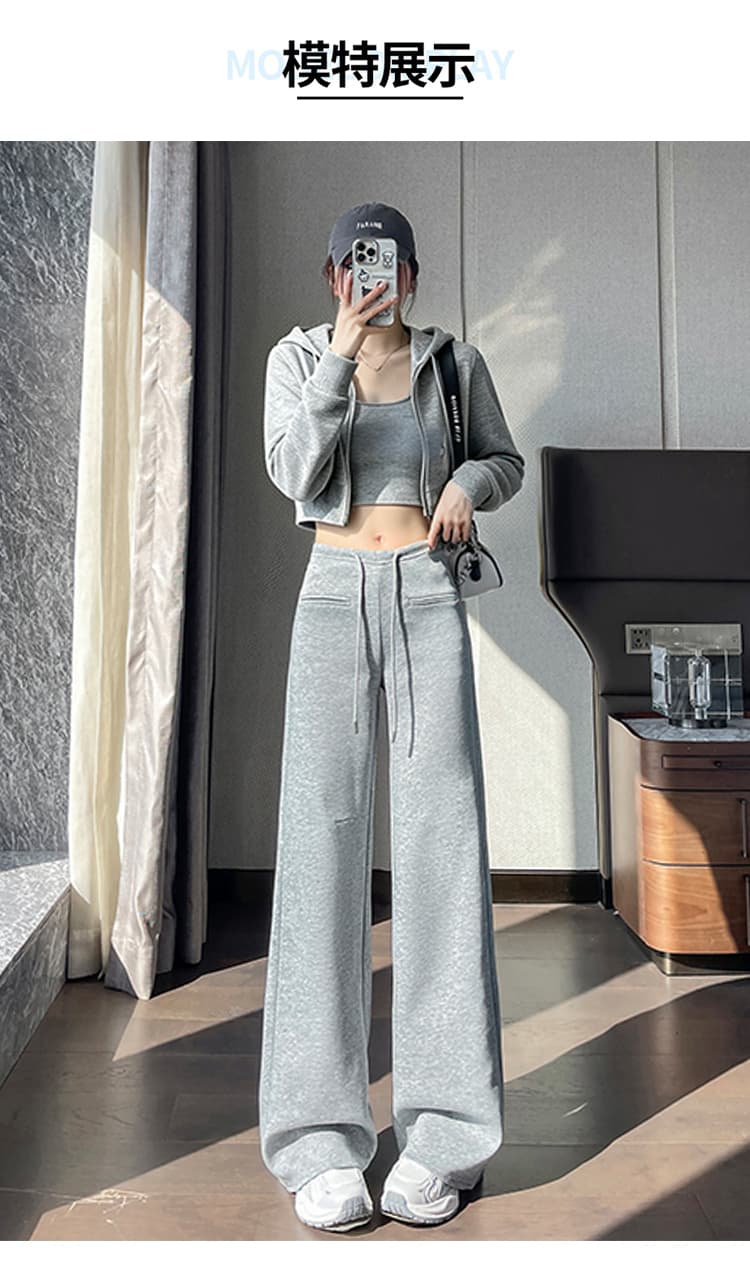 실사 2026 가을 새로운 부츠컷 바지 운동 바지 스트레이트 넓은 다리 캐주얼 바지 나팔 바닥 청소 바지 여성 상세 이미지 43