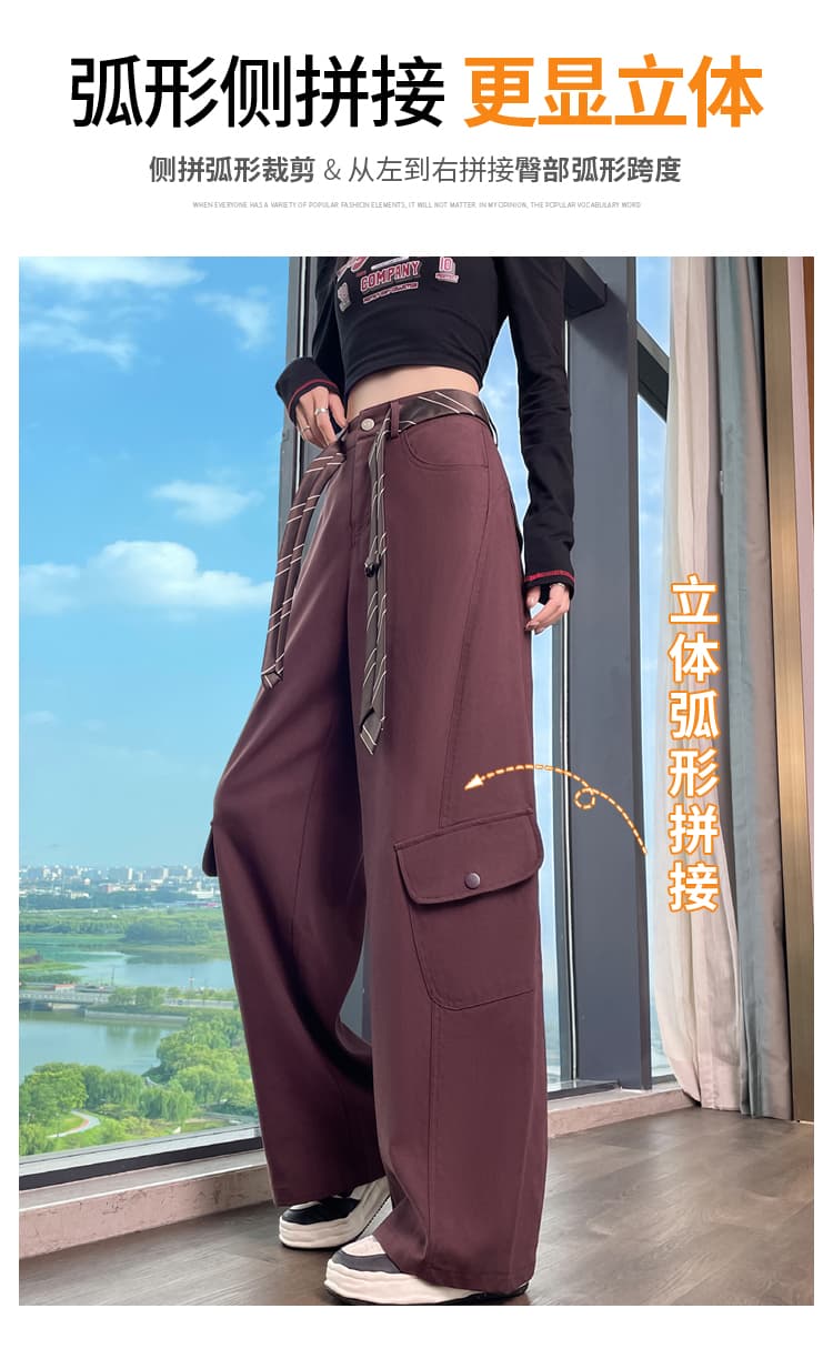 실사 2026 가을 새로운 모통이 칼 워크웨어 팬츠 레트로 캐주얼 바지 스트레이트 넓은 다리 캐주얼 운동 바지 여성 상세 이미지 14