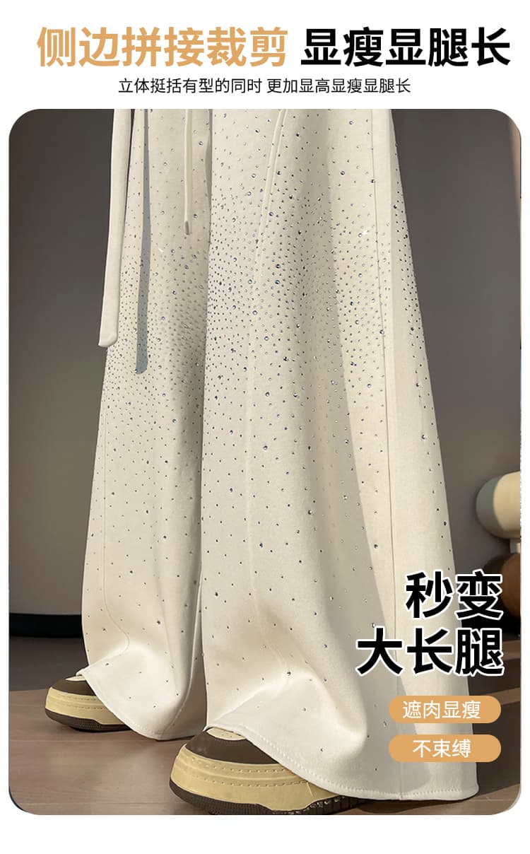 실사 2026 가을 새로운 압력 훈련 Gypsophila 핫픽스 하이웨이스트 모통이 칼 바지 와이드 레그 팬츠 스트레이트 캐주얼 바지 여성 상세 이미지 25