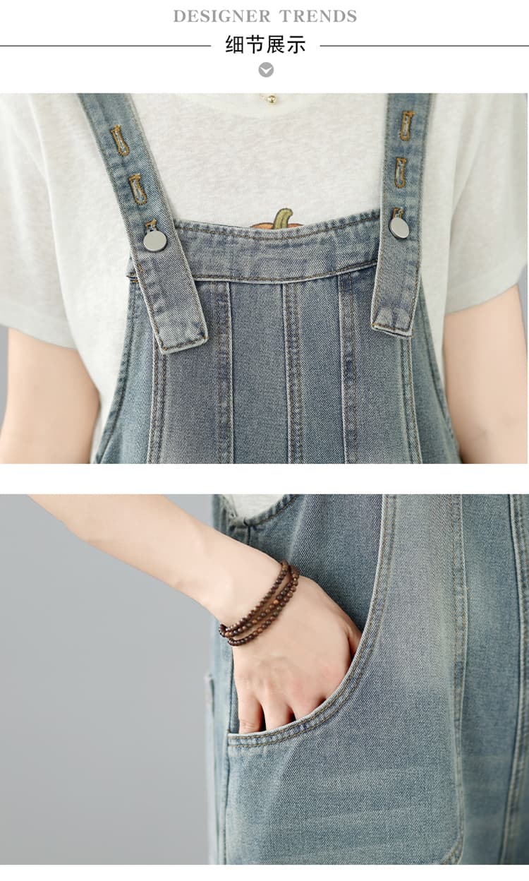 실사 이른 가을 새로운 장식 빅 포켓 데님 멜빵 바지 캐주얼 모통이 칼 바지 상세 이미지 15