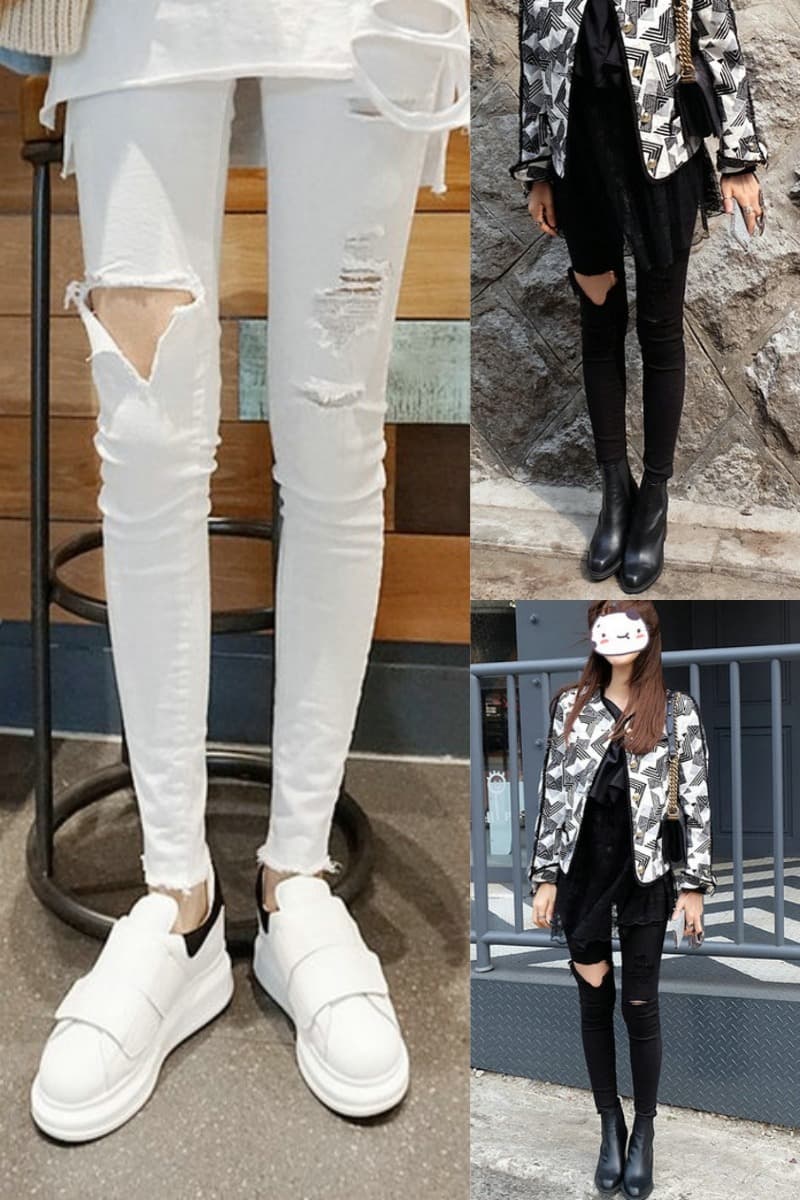 eva 6 월 6 월 소스 한 부서 하이웨이스트 펭 넓적 다리 신축성 찢어진 부분 데님 작은 발 바지 여성 밝은색 타이트 다용도 스키니진 이미지 6
