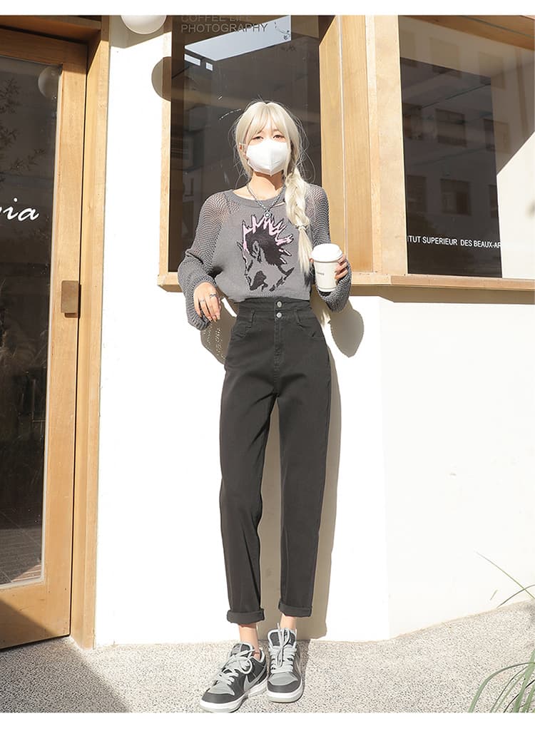 amr uu 복지 섹션 하이웨이스트 슬림해 보이는 하렘 바지 9 포인트 담배 파이프 바지 작은 청바지 여성 봄 아모이 상세 이미지 26