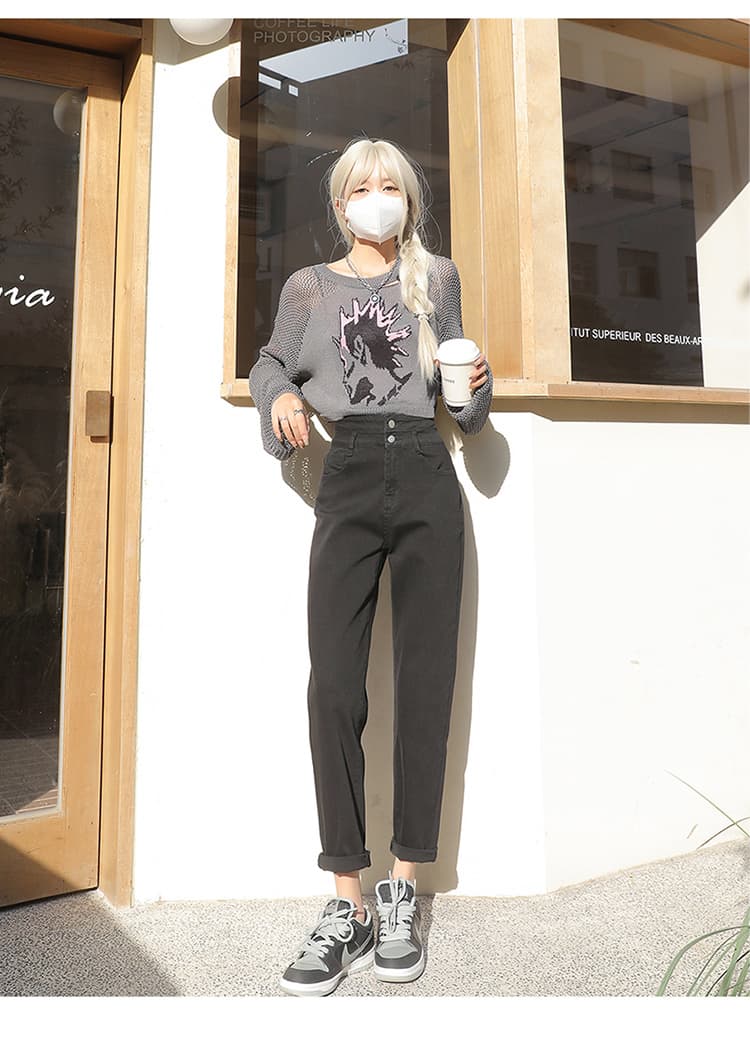 할란 청바지 여성 봄 2026 년 새로운 검정색 배 종류 몸 슬림해 보이는 루즈핏 스트레이트 아빠 바지 상세 이미지 17