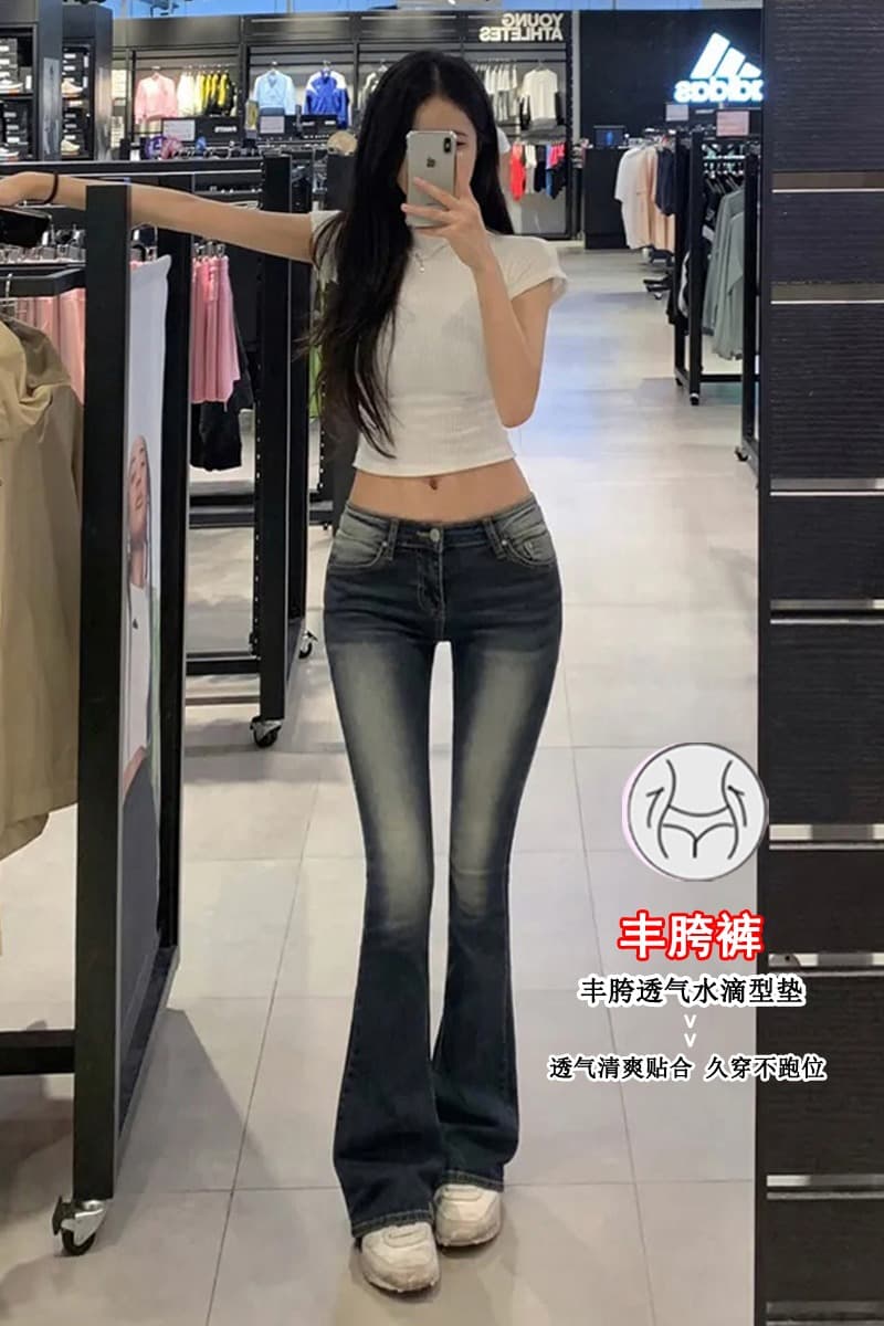진짜 펭 넓적 다리 토끼 버블 꽃차 로우 웨이스트 부츠컷 청바지 한국 타이트 핫걸 슬림해 보이는 몸매 가꾸기 여성 이미지 6