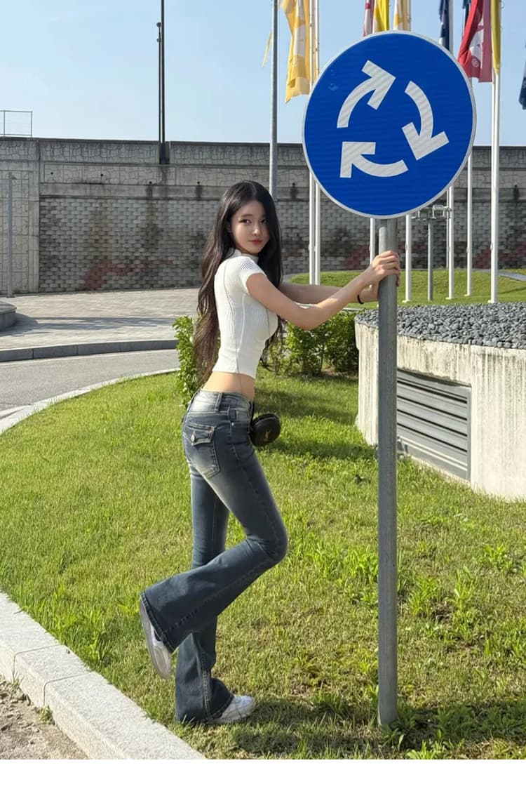 진짜 펭 넓적 다리 토끼 버블 꽃차 로우 웨이스트 부츠컷 청바지 한국 타이트 핫걸 슬림해 보이는 몸매 가꾸기 여성 상세 이미지 21