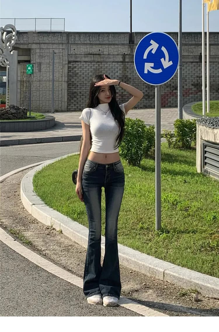 진짜 펭 넓적 다리 토끼 버블 꽃차 로우 웨이스트 부츠컷 청바지 한국 타이트 핫걸 슬림해 보이는 몸매 가꾸기 여성 상세 이미지 22