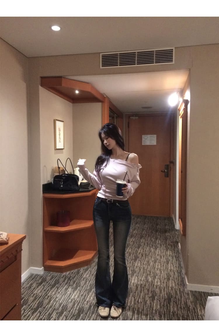펭 넓적 다리 청바지 그는 아침 고급 센스 디스플레이 슬림 폭탄 몸매 가꾸기 부츠컷 데님 긴 바지 타이트 팬츠 여성 상세 이미지 3