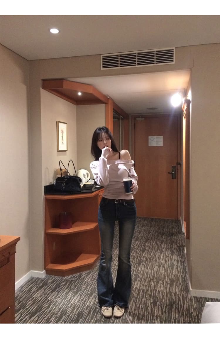 펭 넓적 다리 청바지 그는 아침 고급 센스 디스플레이 슬림 폭탄 몸매 가꾸기 부츠컷 데님 긴 바지 타이트 팬츠 여성 상세 이미지 6