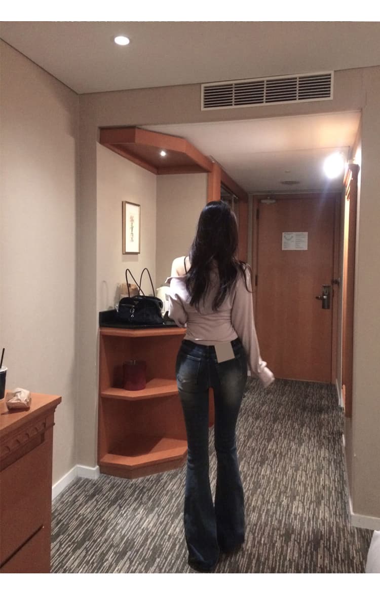 펭 넓적 다리 청바지 그는 아침 고급 센스 디스플레이 슬림 폭탄 몸매 가꾸기 부츠컷 데님 긴 바지 타이트 팬츠 여성 상세 이미지 17