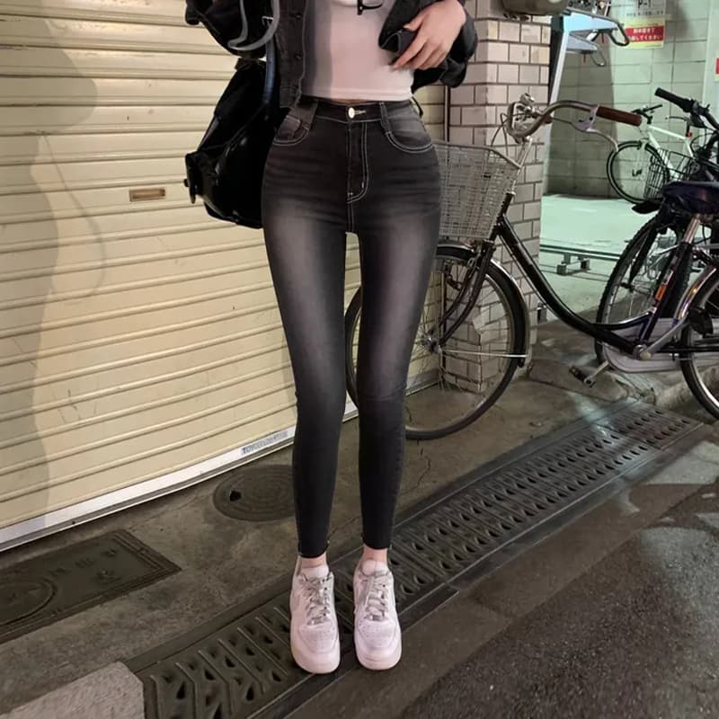 진짜 펭 넓적 다리 chill 챠오어 아름다운 다리 사실 기록 레트로 연삭 화이트 워싱 9 포인트 작은 청바지 몸매 가꾸기 스키니진 이미지 5