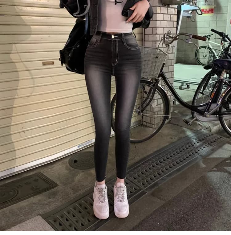 진짜 펭 넓적 다리 chill 챠오어 아름다운 다리 사실 기록 레트로 연삭 화이트 워싱 9 포인트 작은 청바지 몸매 가꾸기 스키니진 상세 이미지 12