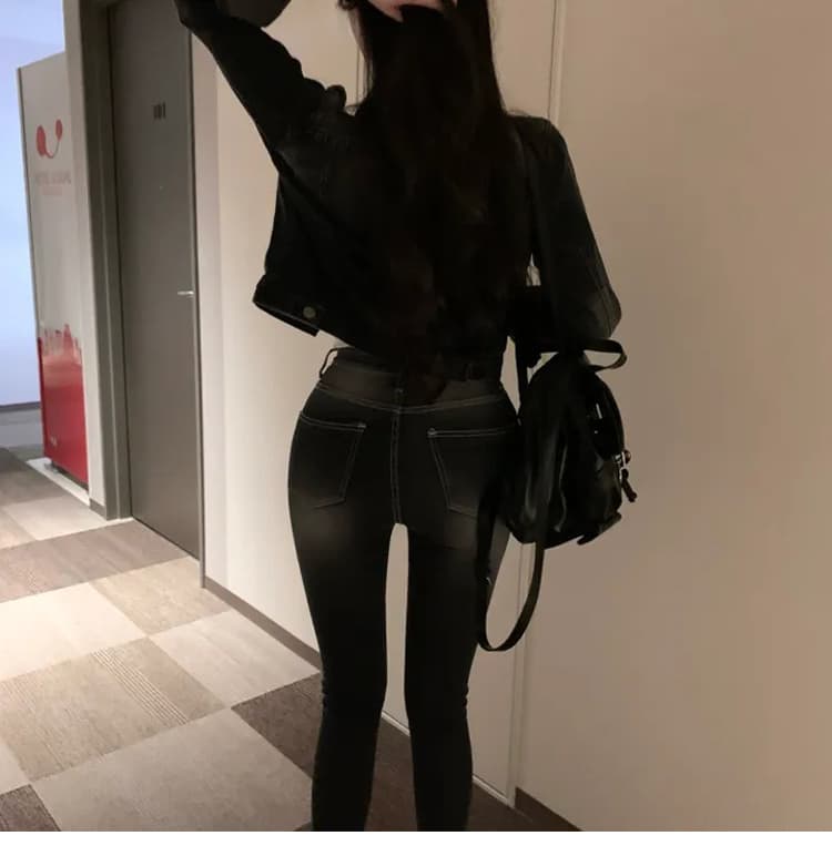 진짜 펭 넓적 다리 chill 챠오어 아름다운 다리 사실 기록 레트로 연삭 화이트 워싱 9 포인트 작은 청바지 몸매 가꾸기 스키니진 상세 이미지 18