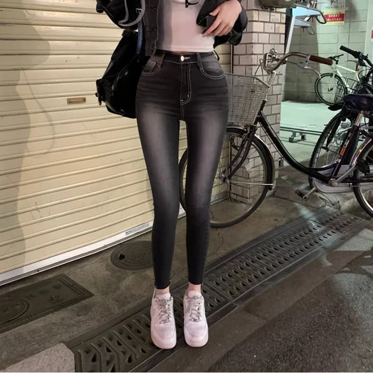 진짜 펭 넓적 다리 chill 챠오어 아름다운 다리 사실 기록 레트로 연삭 화이트 워싱 9 포인트 작은 청바지 몸매 가꾸기 스키니진 상세 이미지 24