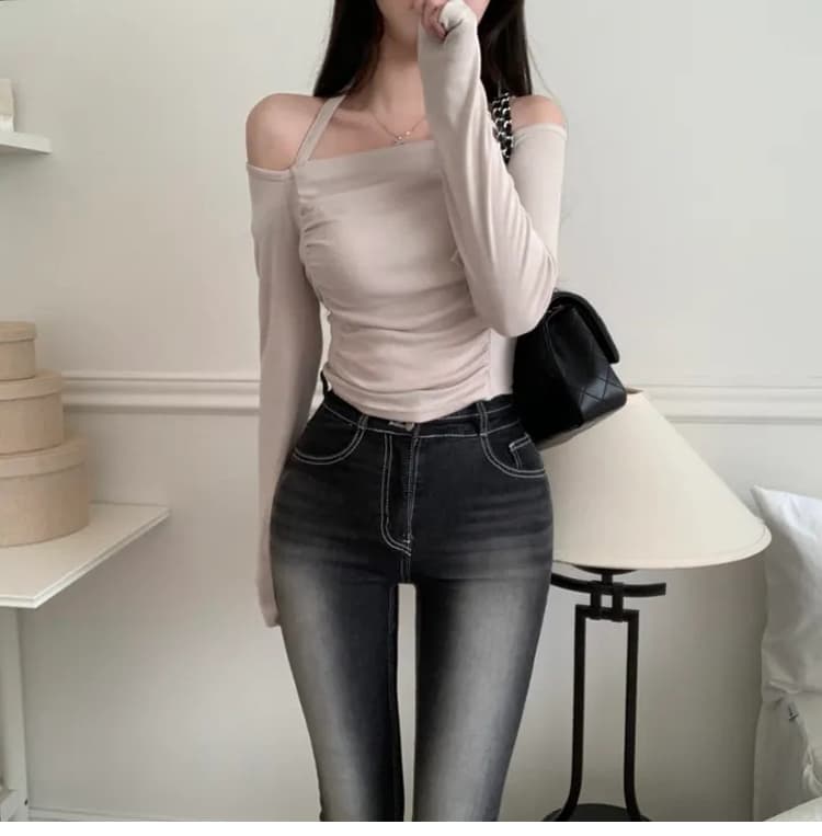 진짜 그리스어 와일드 이순신 어린이 붙박이 펭 넓적 다리 패드 한 부서 꼬집기 허리 펭 넓적 다리 워프 엉덩이 더블 버클 하이웨이스트 신축성 나팔 청바지 여성 상세 이미지 24