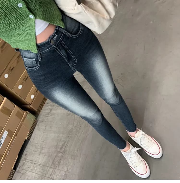 진짜 펭 넓적 다리 chill 챠오어 아름다운 다리 레트로 연삭 화이트 워싱 블루 9 포인트 작은 청바지 몸매 가꾸기 스키니진 상세 이미지 10