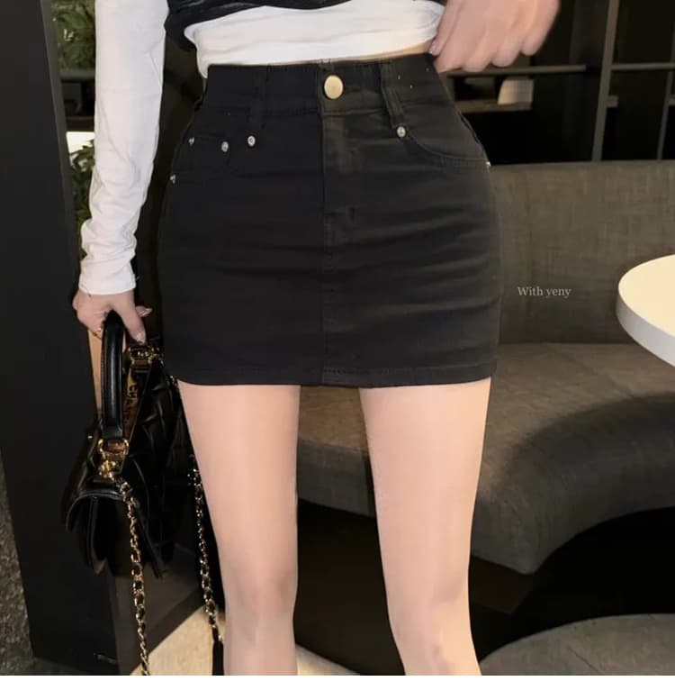 boolibyoo 펭 넓적 다리 와일드 원에서 미국인 뜨거운 소녀 탄력성 한 마디 카우보이 짧은 스커트 치마 여자 안티 라이트 치마 상세 이미지 4