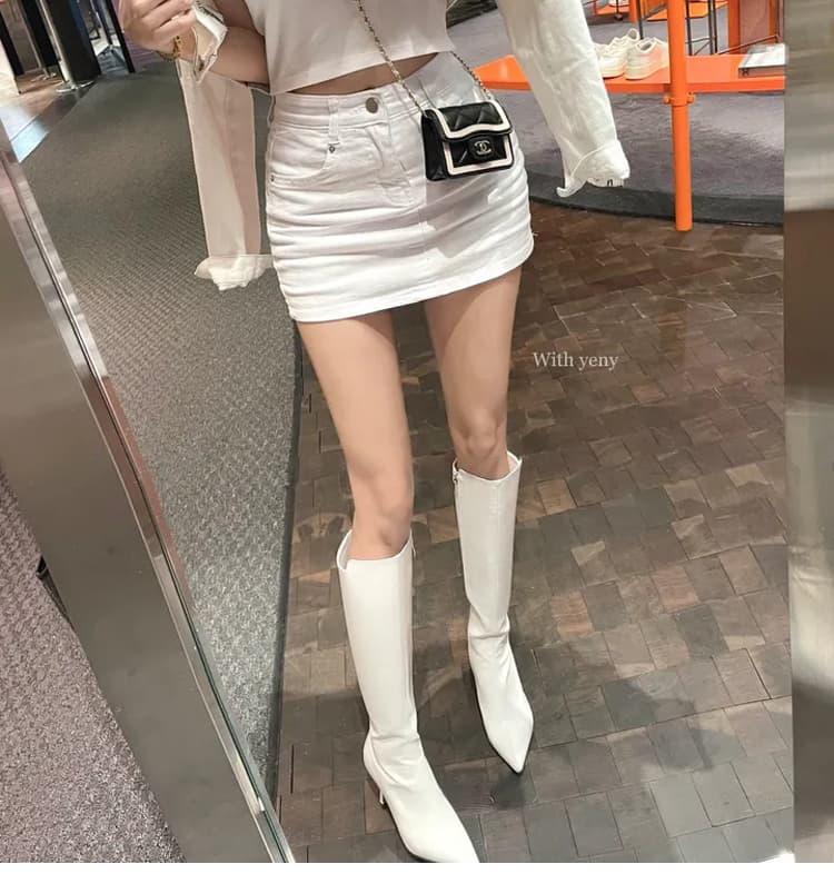 boolibyoo 펭 넓적 다리 와일드 원에서 미국인 뜨거운 소녀 탄력성 한 마디 카우보이 짧은 스커트 치마 여자 안티 라이트 치마 상세 이미지 8