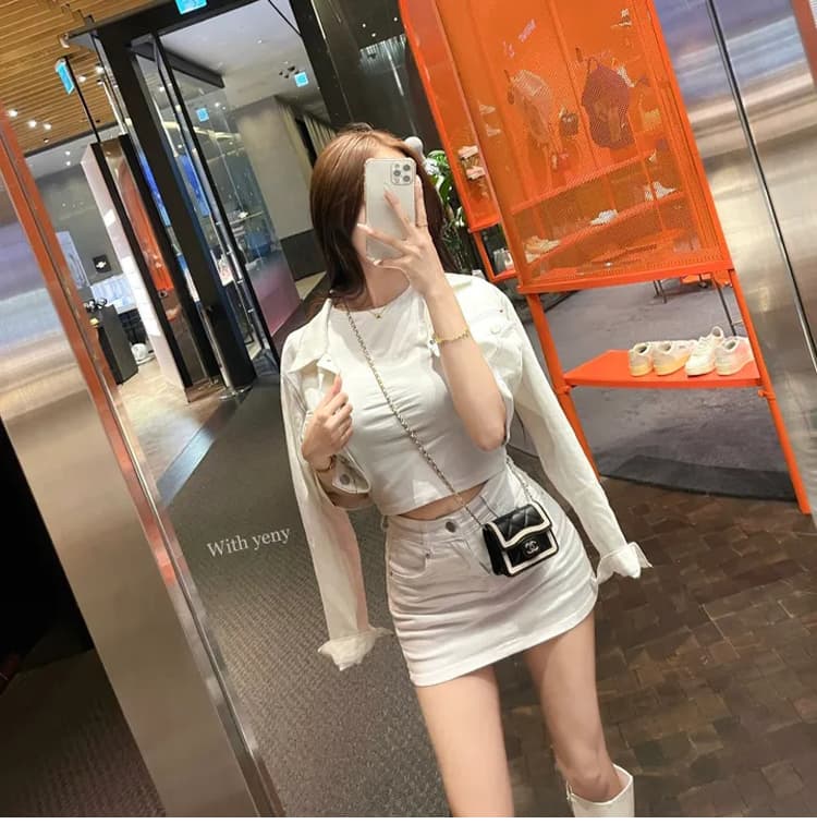 boolibyoo 펭 넓적 다리 와일드 원에서 미국인 뜨거운 소녀 탄력성 한 마디 카우보이 짧은 스커트 치마 여자 안티 라이트 치마 상세 이미지 10