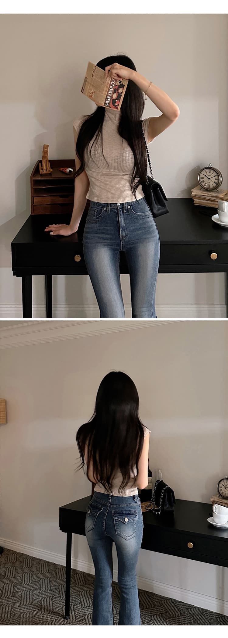 chill 챠오어 펭 넓적 다리 핫걸 마이크로 플레어 바지 봄 새로운 몸매 가꾸기 슬림해 보이는 타이트 데님 나팔 바지 상세 이미지 14