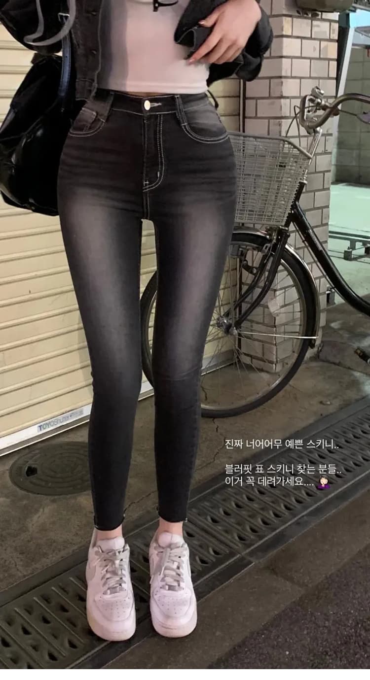 chill 챠오어 아름다운 다리 펭 넓적 다리 레트로 연삭 화이트 워싱 9 포인트 작은 청바지 몸매 가꾸기 스키니진 상세 이미지 11