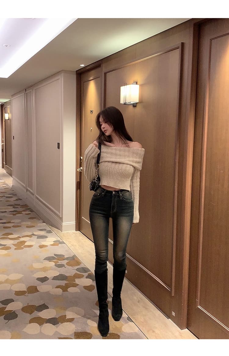 chill 챠오어 만화 다리 하이웨이스트 펭 넓적 다리 레트로 블루 바지 아이들 봄 새로운 작은 발 부츠 팬츠 몸매 가꾸기 타이트 팬츠 상세 이미지 26