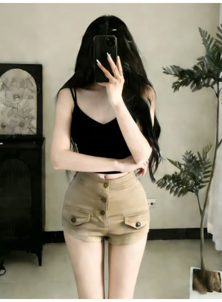 실사 오래된 돈 바람 펭 넓적 다리 데님 반바지 여성 2026 봄 새로운 하이웨이스트 슬림해 보이는 타이트 스커트 핫 바지 상세 이미지 13