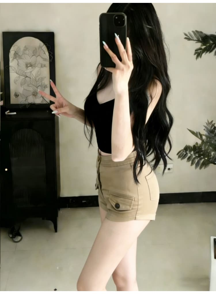 실사 오래된 돈 바람 펭 넓적 다리 데님 반바지 여성 2026 봄 새로운 하이웨이스트 슬림해 보이는 타이트 스커트 핫 바지 상세 이미지 14