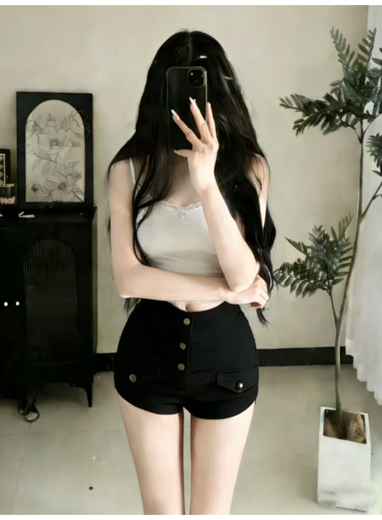 실사 오래된 돈 바람 펭 넓적 다리 데님 반바지 여성 2026 봄 새로운 하이웨이스트 슬림해 보이는 타이트 스커트 핫 바지 상세 이미지 6