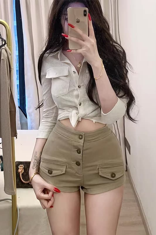 리 리 의류 오래된 돈 바람 펭 넓적 다리 데님 반바지 여성 2026 봄 새로운 하이웨이스트 슬림해 보이는 타이트 스커트 핫 바지 이미지 6