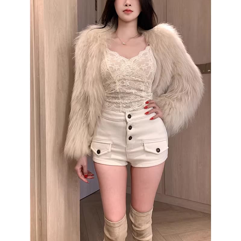 리 리 의류 오래된 돈 바람 펭 넓적 다리 데님 반바지 여성 2026 봄 새로운 하이웨이스트 슬림해 보이는 타이트 스커트 핫 바지 상세 이미지 6
