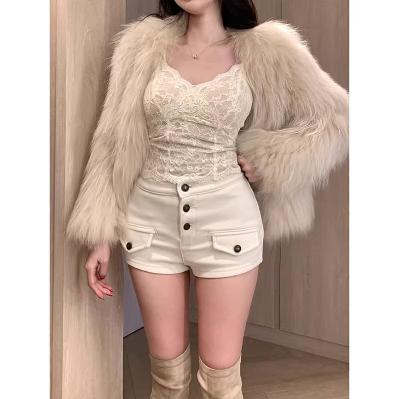 리 리 의류 오래된 돈 바람 펭 넓적 다리 데님 반바지 여성 2026 봄 새로운 하이웨이스트 슬림해 보이는 타이트 스커트 핫 바지 상세 이미지 8