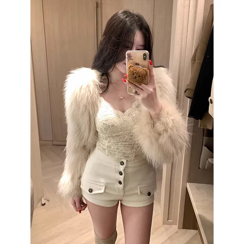 리 리 의류 오래된 돈 바람 펭 넓적 다리 데님 반바지 여성 2026 봄 새로운 하이웨이스트 슬림해 보이는 타이트 스커트 핫 바지 상세 이미지 9