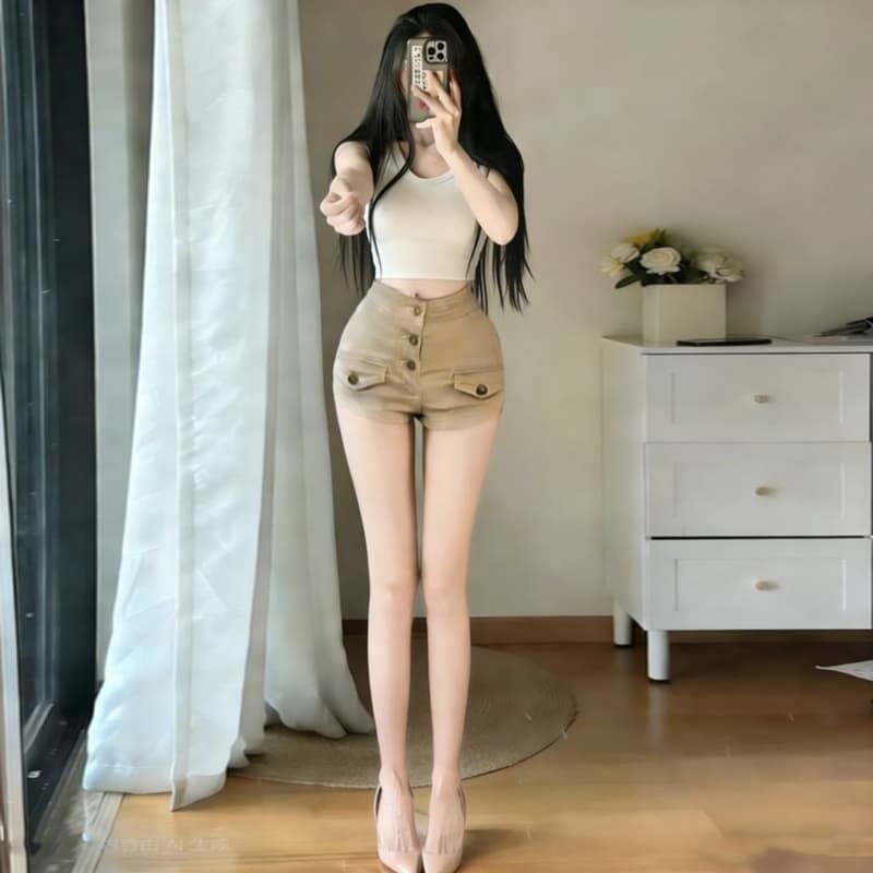 실사 펭 넓적 다리 반바지 오래된 돈 바람 데님 반바지 여성 2026 봄 새로운 하이웨이스트 슬림해 보이는 타이트 스커트 핫 바지 3 색 이미지 5