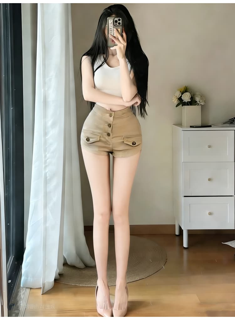 실사 펭 넓적 다리 반바지 오래된 돈 바람 데님 반바지 여성 2026 봄 새로운 하이웨이스트 슬림해 보이는 타이트 스커트 핫 바지 3 색 상세 이미지 13