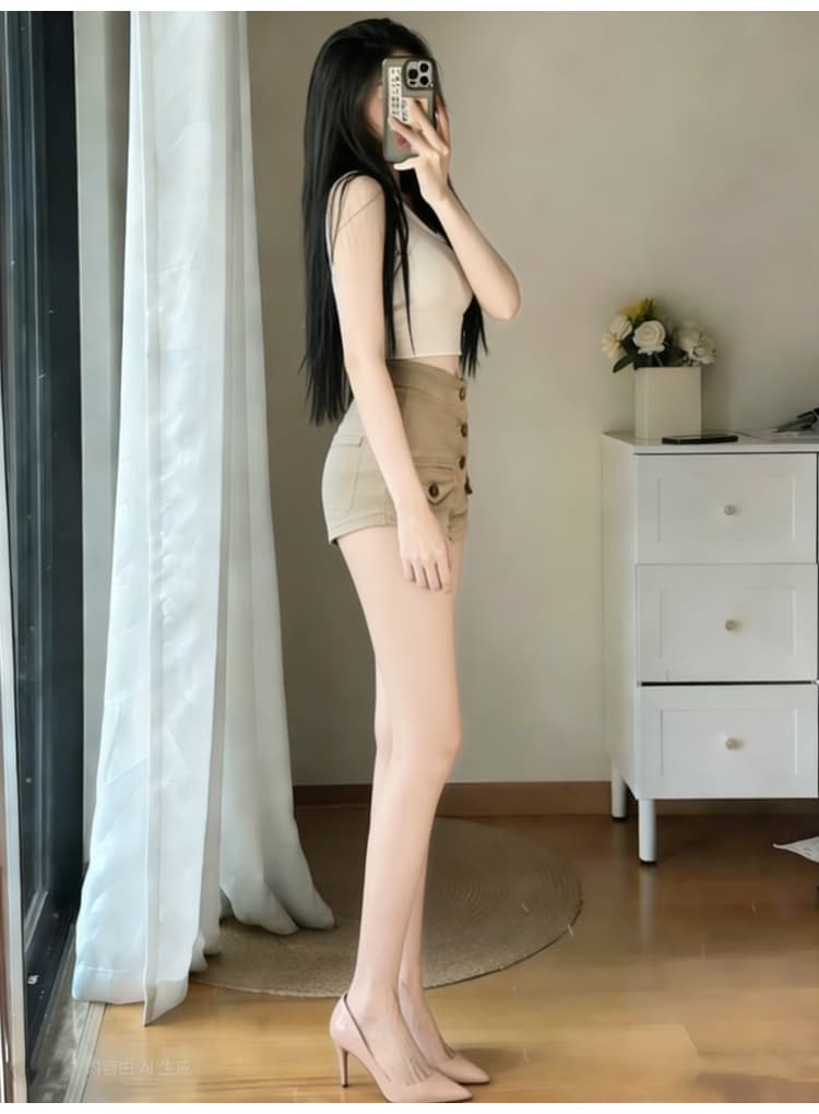 실사 펭 넓적 다리 반바지 오래된 돈 바람 데님 반바지 여성 2026 봄 새로운 하이웨이스트 슬림해 보이는 타이트 스커트 핫 바지 3 색 상세 이미지 14