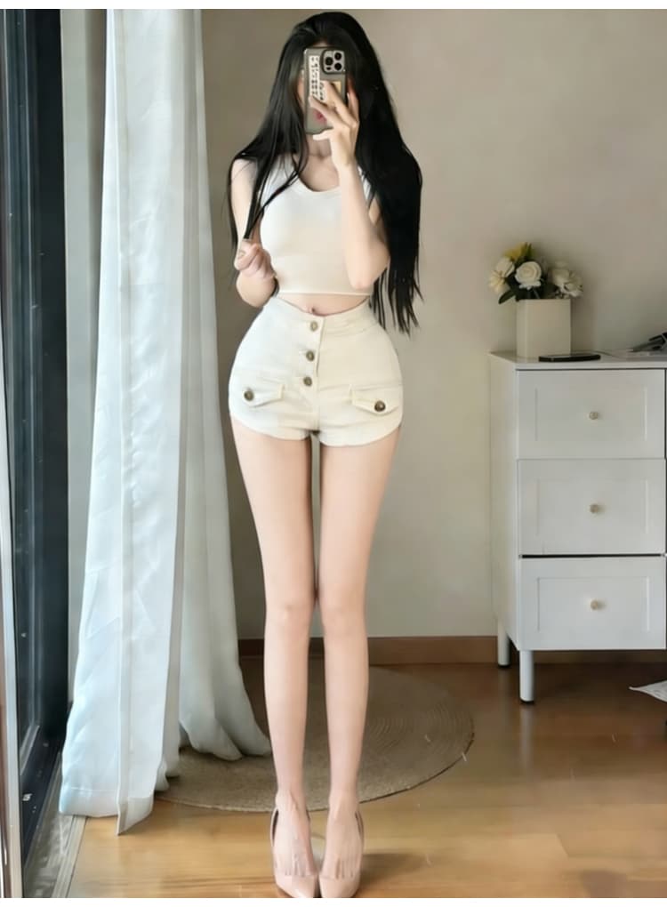 실사 펭 넓적 다리 반바지 오래된 돈 바람 데님 반바지 여성 2026 봄 새로운 하이웨이스트 슬림해 보이는 타이트 스커트 핫 바지 3 색 상세 이미지 2