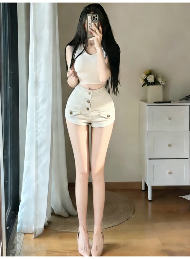 실사 펭 넓적 다리 반바지 오래된 돈 바람 데님 반바지 여성 2026 봄 새로운 하이웨이스트 슬림해 보이는 타이트 스커트 핫 바지 3 색 상세 이미지 3