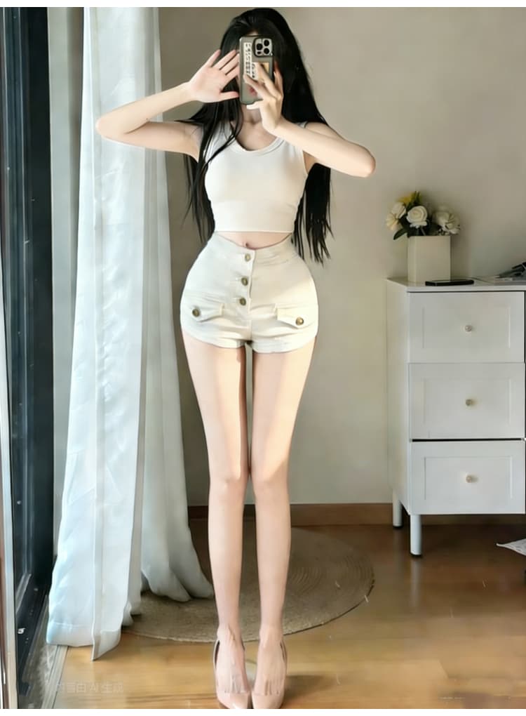 실사 펭 넓적 다리 반바지 오래된 돈 바람 데님 반바지 여성 2026 봄 새로운 하이웨이스트 슬림해 보이는 타이트 스커트 핫 바지 3 색 상세 이미지 5