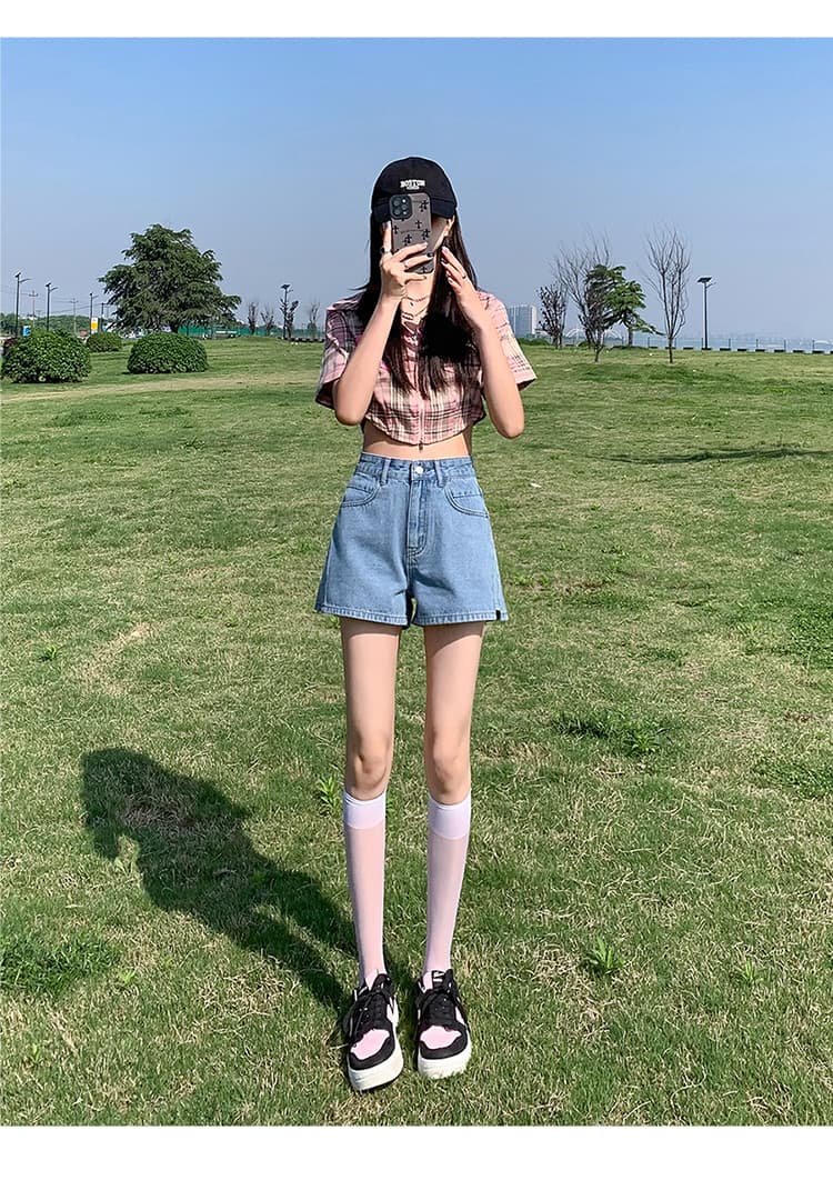 실사 하이웨이스트 넓은 다리 데님 반바지 여름 새로운 루즈핏 슬림해 보이는 한 마디 얇은 스타일 패션 핫 바지 트임 트렌디 상세 이미지 31