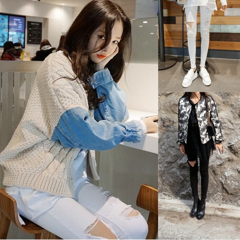 실사 자이언트 슬림해 보이는 여름 하이웨이스트 찢어진 부분 작은 청바지 여성 몸매 가꾸기 슬림해 보이는 9 포인트 연필 바지 이미지 5