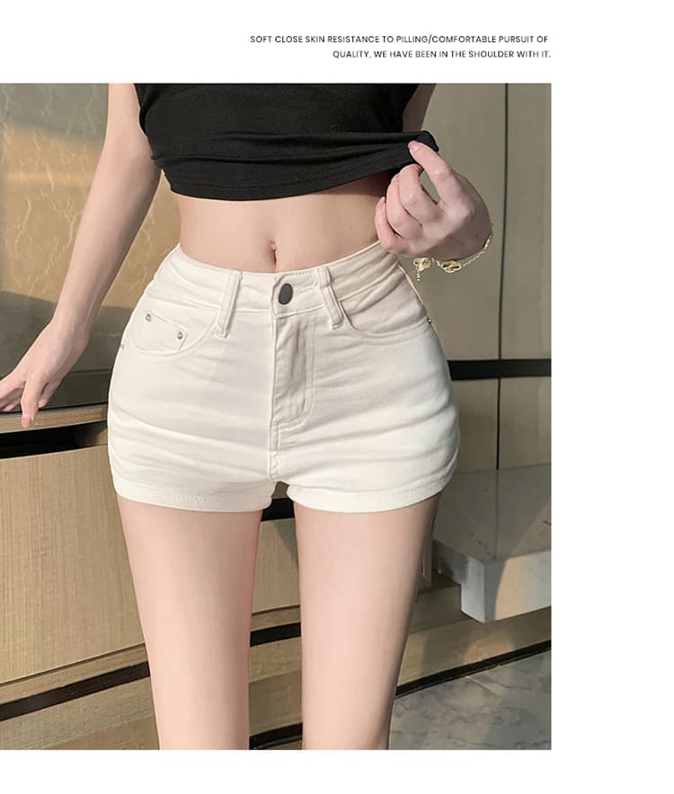 실사 펭 넓적 다리 검정색 다리 좋은 소녀 ~해야한다. 일부 한 남자 몸 화이트 데님 반바지 여성 상세 이미지 19