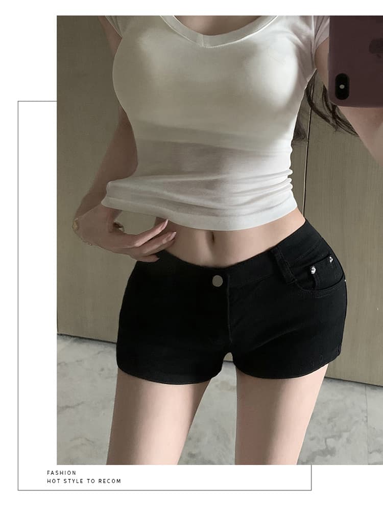 실사 펭 넓적 다리 검정색 다리 좋은 소녀 ~해야한다. 일부 한 남자 몸 화이트 데님 반바지 여성 상세 이미지 26
