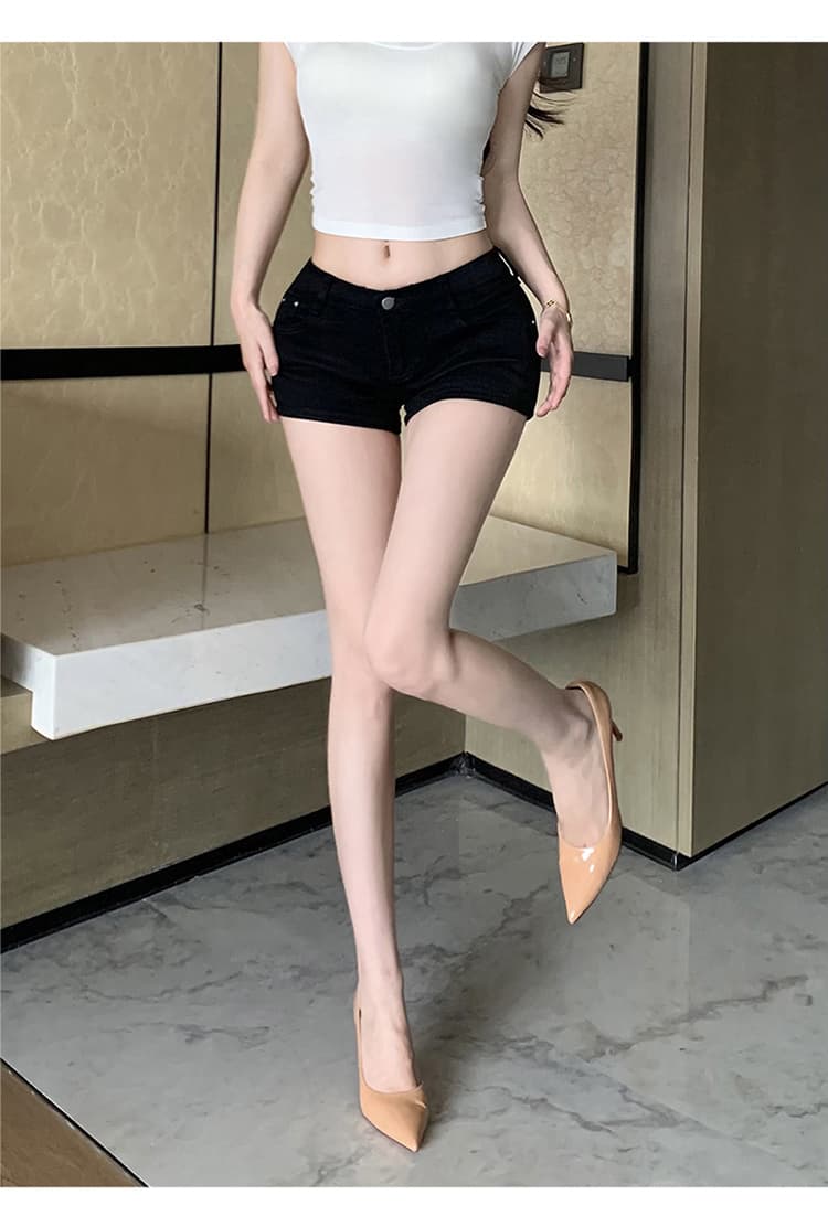 실사 펭 넓적 다리 검정색 다리 좋은 소녀 ~해야한다. 일부 한 남자 몸 화이트 데님 반바지 여성 상세 이미지 28