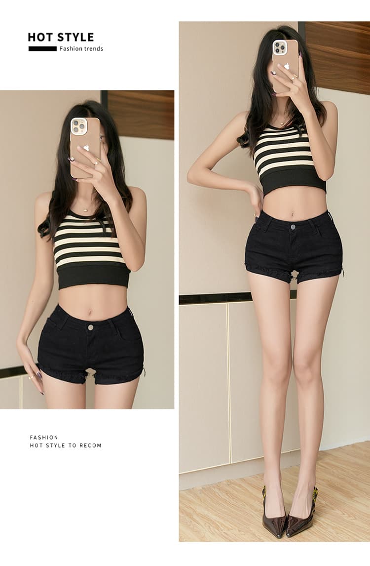 실사 펭 넓적 다리 로우 웨이스트 화이트 데님 반바지 여성 볼륨 측면 슬림해 보이는 핫걸 폭발 신축성 한 마디 핫 바지 상세 이미지 23